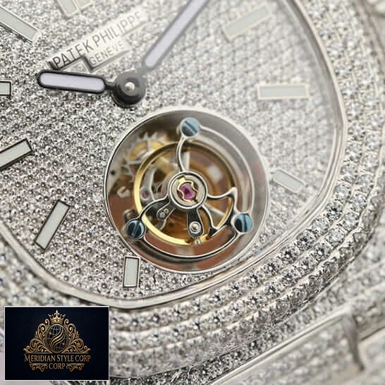 Patek Philippe 6980 Tourbillion White Dial Iced Out Replica front view