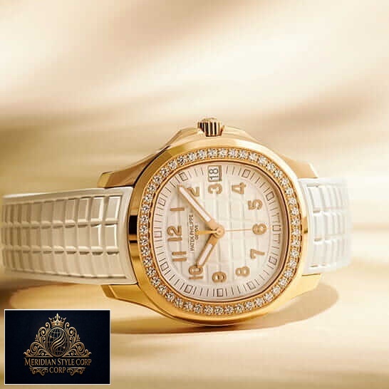 Patek Philippe Aquanaut Diamond Bezel White Dial Replica rose gold background