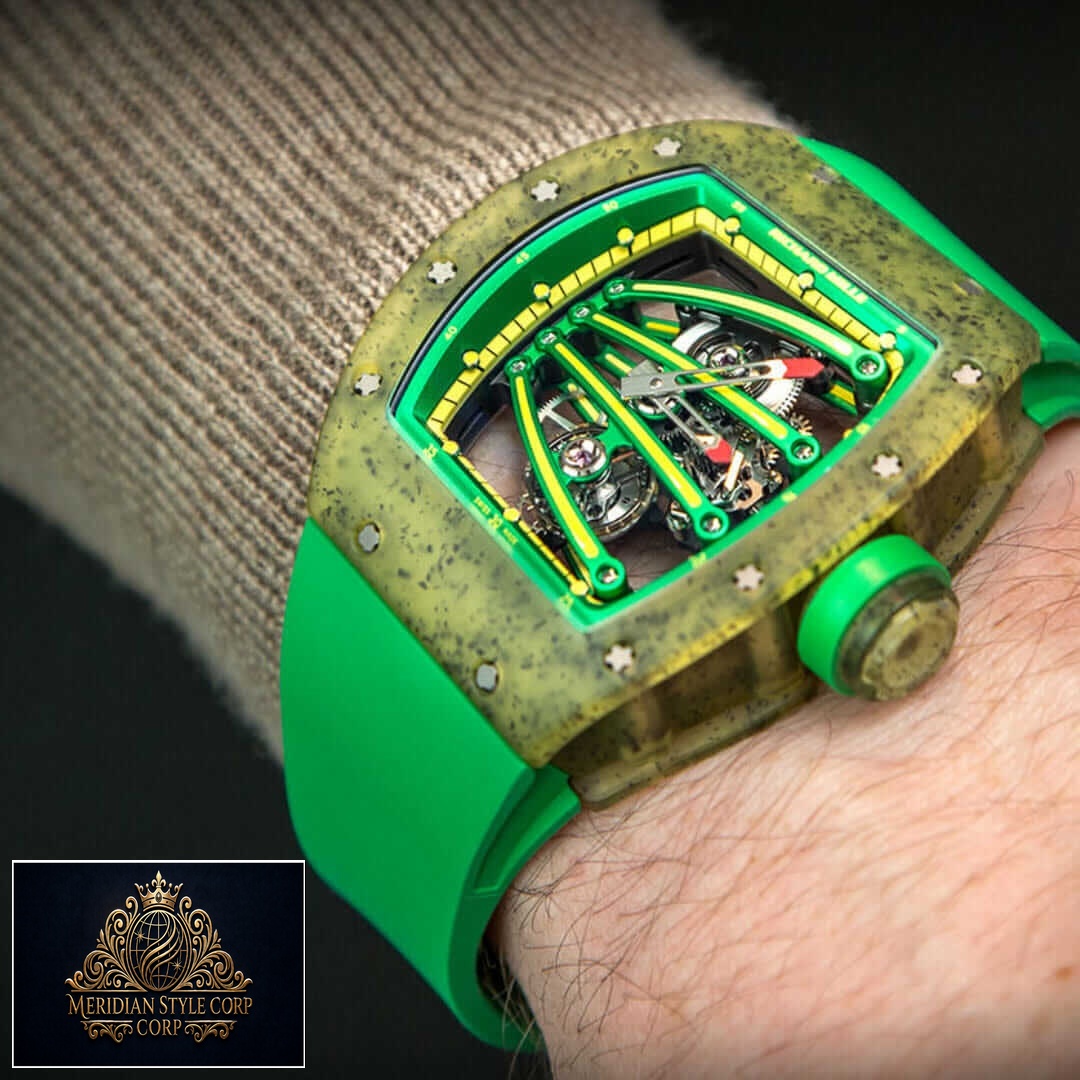 Richard Mille Green Rubber Bracelet Replica on the man wrist