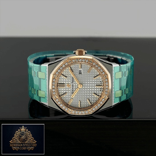 Audemars Piguet White Dial Diamond Bezel Quartz Ladies Replica on the black table