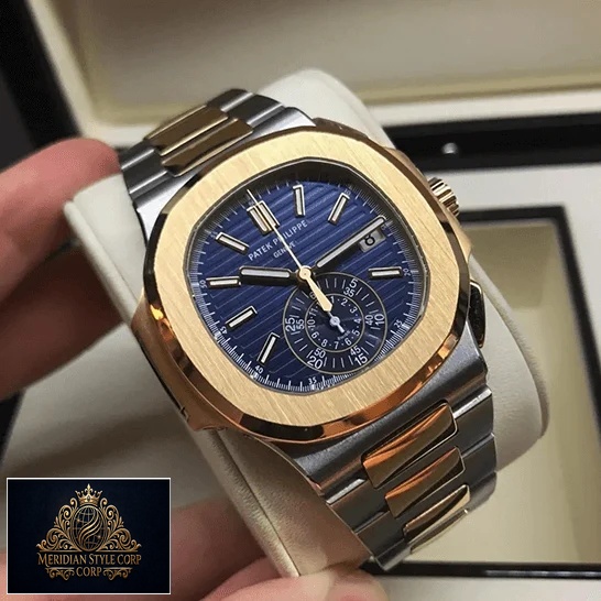 Patek Philippe Nautilus Blue Dial Gold Bezel Replica in the box