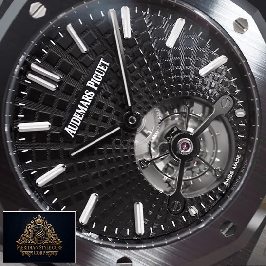 Audemars Piguet Tourbillion Black Dial Steel Case Replica close analog view