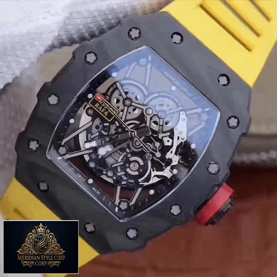 Richard Mille RM35 01 Carbon Skeleton Dial Yellow Rubber Bracelet Replica