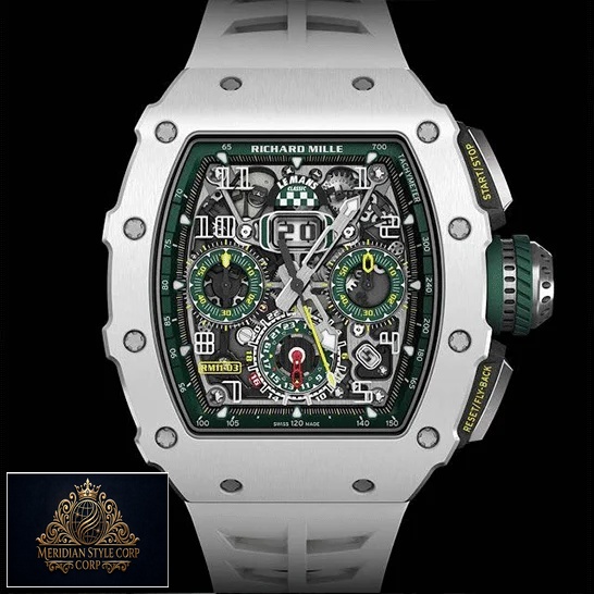 Richard Mille RM1103 Green Dial White Bezel Replica front view black background