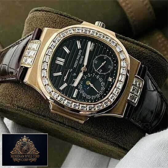 Patek Philippe Diamond Bezel Black Dial Replica on the stand