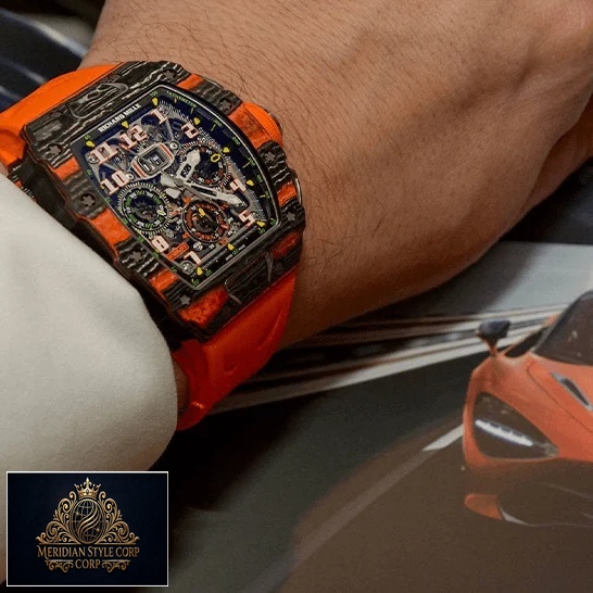 Richard Mille Orange Bracelet Cabron Case Replica on the wirst