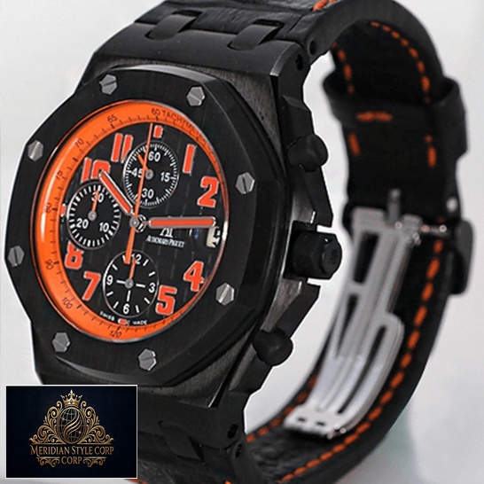 Audemars Piguet Orange Black Dial Black Bezel Replica side view white background