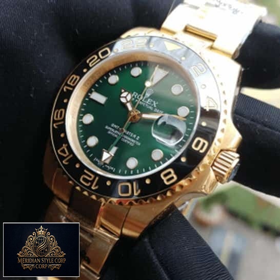 Rolex GMT Green Dial Replica Gold Bracelet