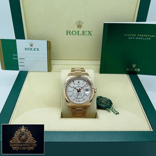 Rolex Sky-Dweller Rose Gold White Dial 326935-0005 Oyster Replica & Guarantee Card in the Green Rolex Box