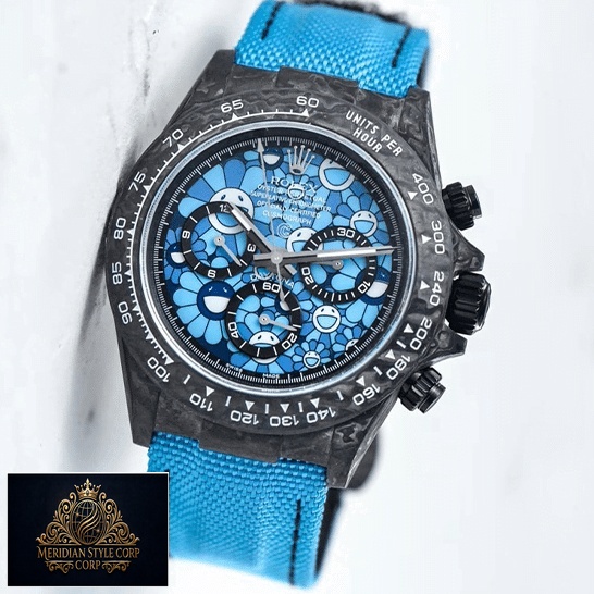 Rolex Daytona Cosmograph Blue Sun Flower Pattern Dial & Blue Textile Bracelet Replica
