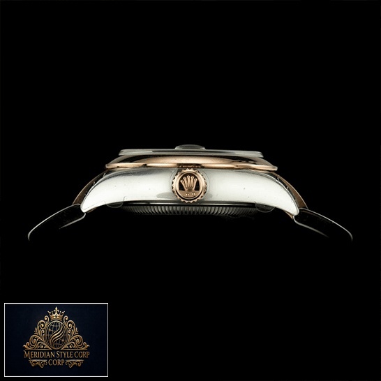 Rolex 279161 Steel Everose Gold Chocolate Crown Replica black background side view