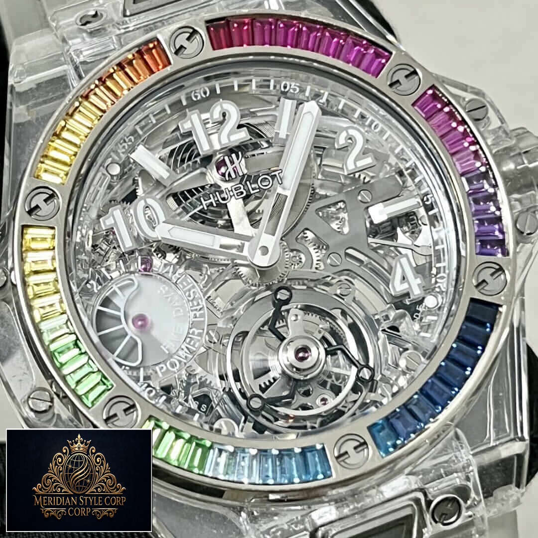 Hublot White Dial Big Bang Rainbow Bezel Replica close analog view