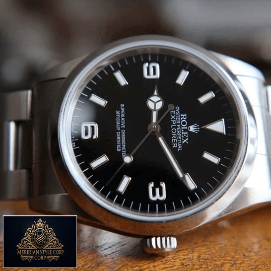 Rolex Explorer 124270 Stainless Steel Case and Bezel Replica on a wooden table