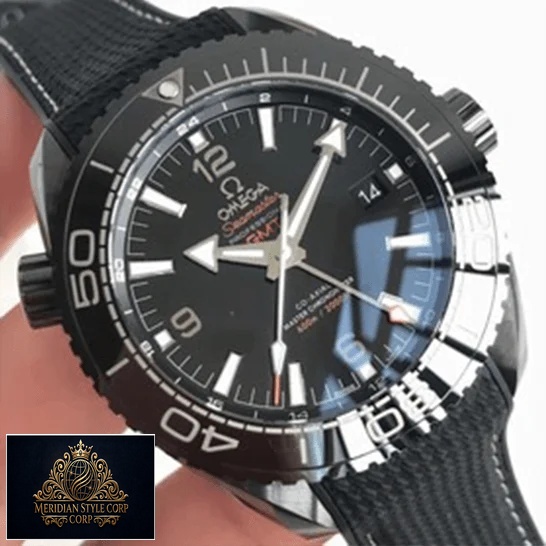Omega Seamaster GMT Black Dial & Bezel Replica on the hand