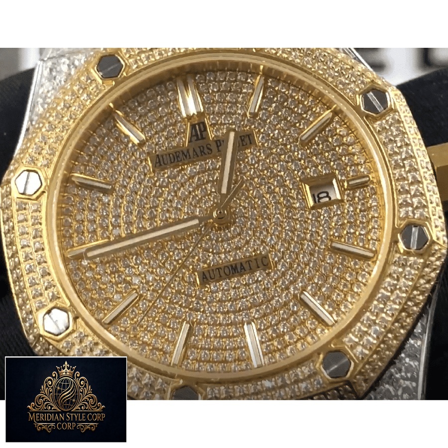 Audemars Piguet Royal Oak “Iced Out Yellow Gold” 15400SR.OO.1220SR.01 Premium Duplicate - Image 3