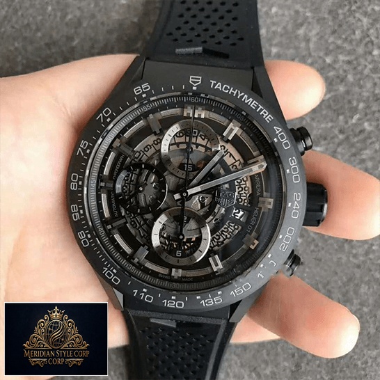 Tag Heuer Carrera cAR2A91.FT6071 Caliber Tachymeter Black Replica on grey background