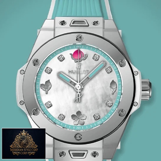 Hublot Big Bang One Click White Dial Blue Rubber Bracelet Replica blue background