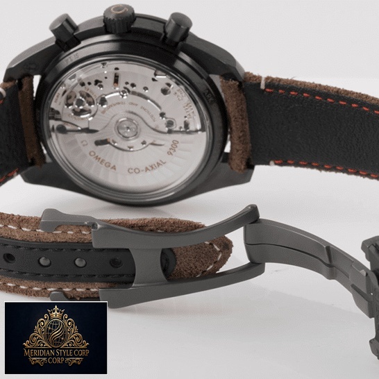 Omega Speedmaster Leather Bracelet Replica opened clasp upside view