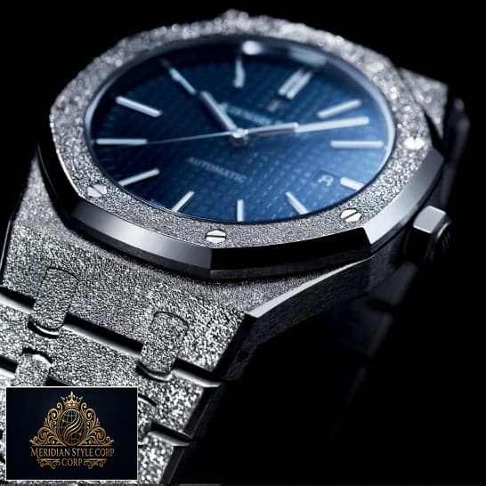 Frosted AP Blue Dial Replica black background