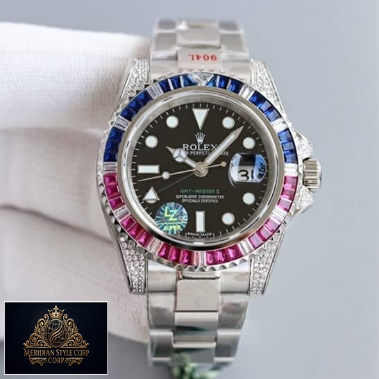 Rolex GMT Master II 116710 Blue-Red Gem-Set Bezel on his hands Replica