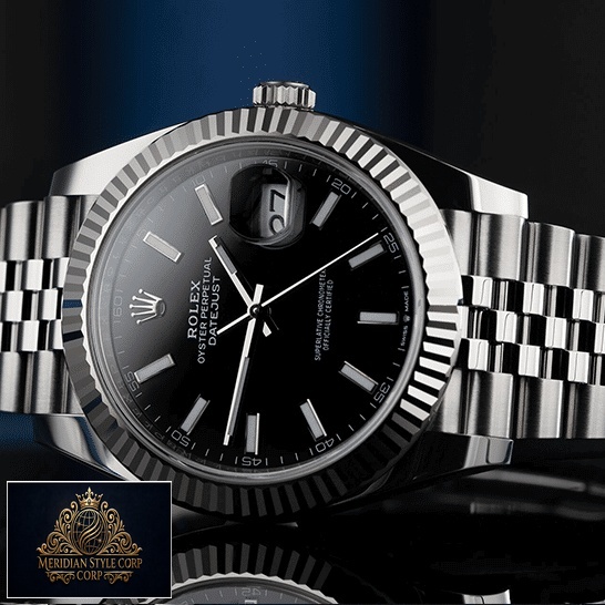 Rolex 126234 Datejust Black Dial White Gold Replica black background
