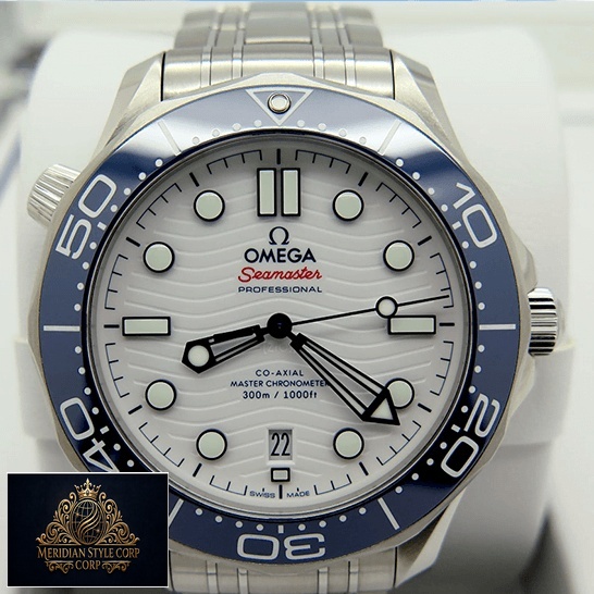 Omega Seamaster Co Axıal White Dial Blue Bezel Replica in the box