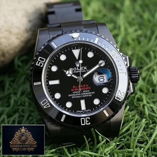 Rolex Blaken Submariner Black Dial Replica on the grass