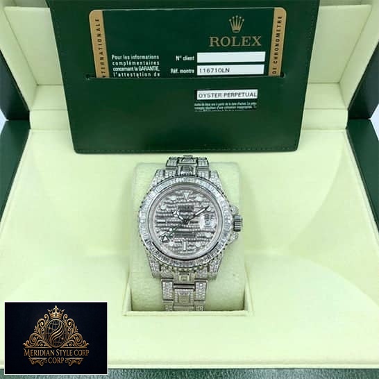 Rolex GMT-Master II Custom Diamond Set 116710LN Iced Out Replica in the Rolex Box