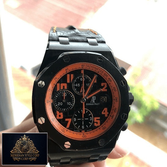 Audemars Piguet Royal Oak Orange Black Dial Replica on the hand