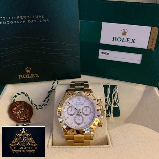 Rolex Daytona 116528 Yellow Gold White Dial Oyster Replica & Guarantee Card in the Rolex Box