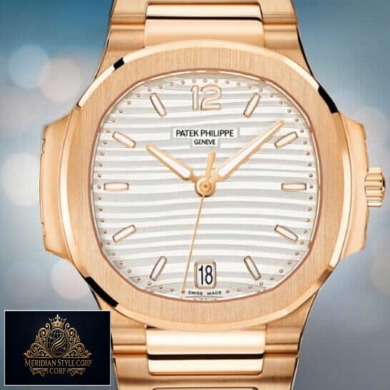 Patek Philippe White Dial Rose Gold Replica white background front view