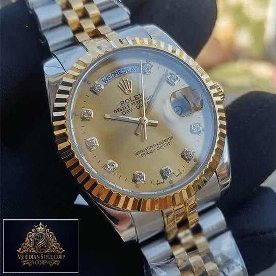 Rolex Day-Date 128238 MOP Silver Case Replica side posture on hand