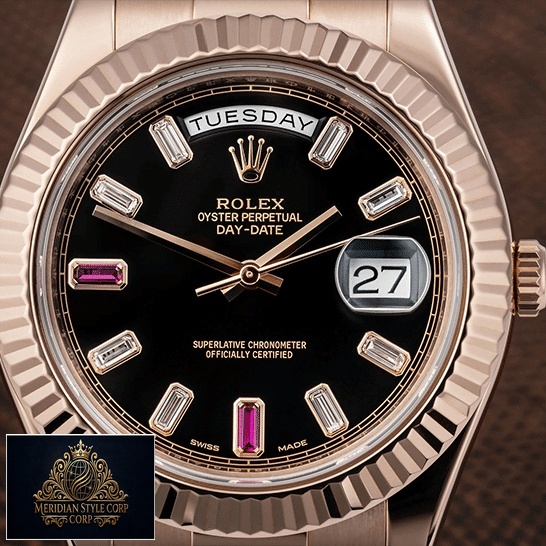 Rolex Day-Date II 218235 Gem-Set Indıces Black Dial