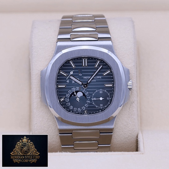 Patek Philippe 57121A-001 Nautilus Steel Blue Dial Moon Phase Replica in the box