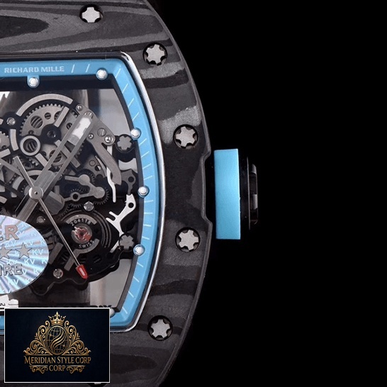 Richard Mille RM055 KVV2 Carbon Case Blue Skeleton Dial Replica black bakground