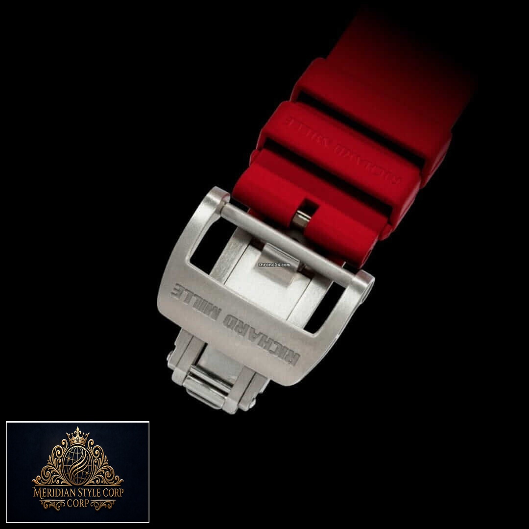 Richard Mille Red Rubber Bracelet Replica stainless steel clasp black background
