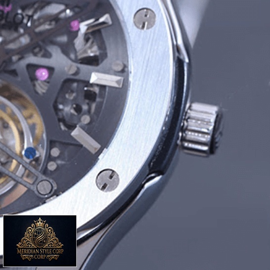 Hublot Classic Fusion Tourbillion Skeleton Dial Steel Case Replica crown
