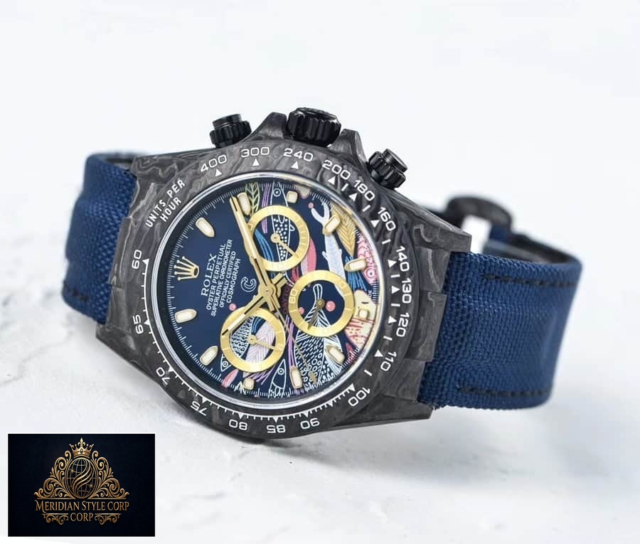 Rolex Daytona Cosmograph Color Fish Pattern Dial 2071401 Replica on the table