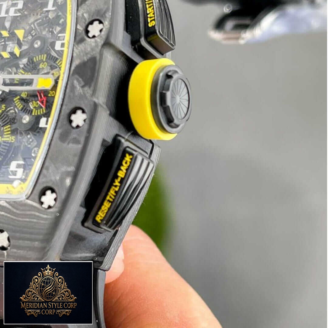 Richard Mille Carbon Black Bezel Yellow Crown Replica on the hand