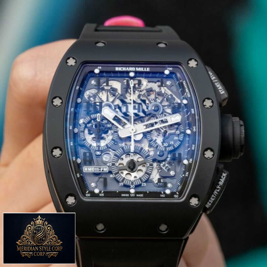 Richard Mille Black Bezel RM011-FM Replica front view on the hand