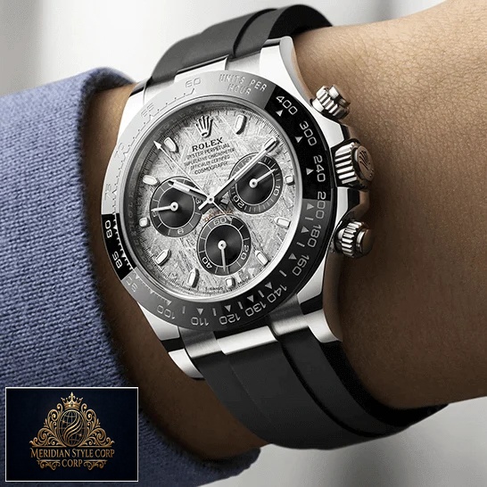 Rolex Daytona M116519LN Black Rubber Replica on his arm