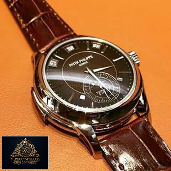 Patek Philippe Geneve Brown Leather Bracelet Replica orange background