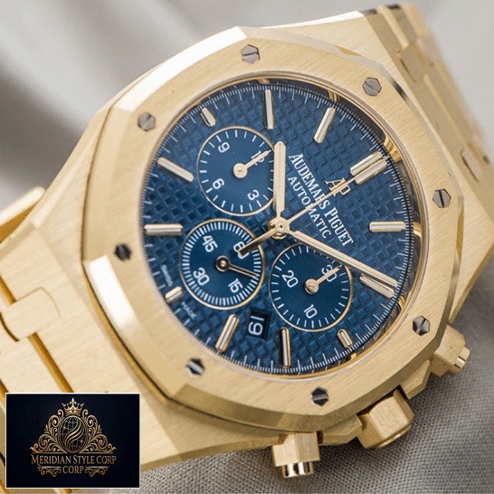 Audemars Piguet Gold Case Blue Dial Replica crown / push button