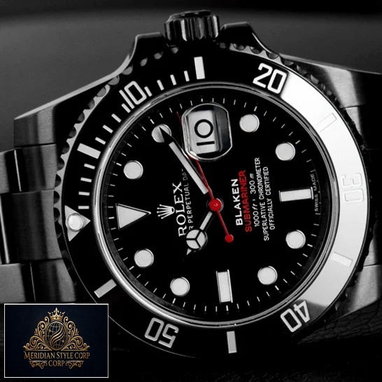 Rolex Blaken Submariner Date Single Red Black Dial Replica front side view