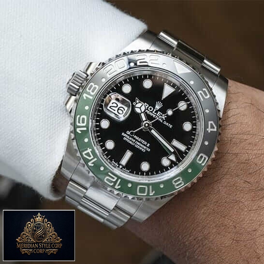 Rolex Gmt-Master II Sprite Black Dial Replica on the hand