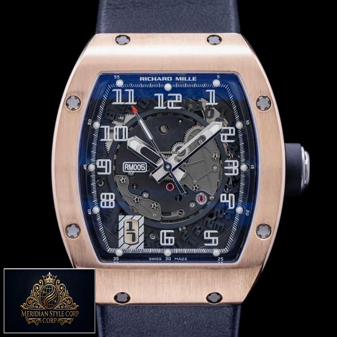 Richard Mille Gold Rose Bezel Rubber Black Bracelet Replica black background