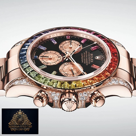 Rolex Daytona Cosmograph Rainbow Crystals Bezel Button & Crown Pusher 116519 Replica