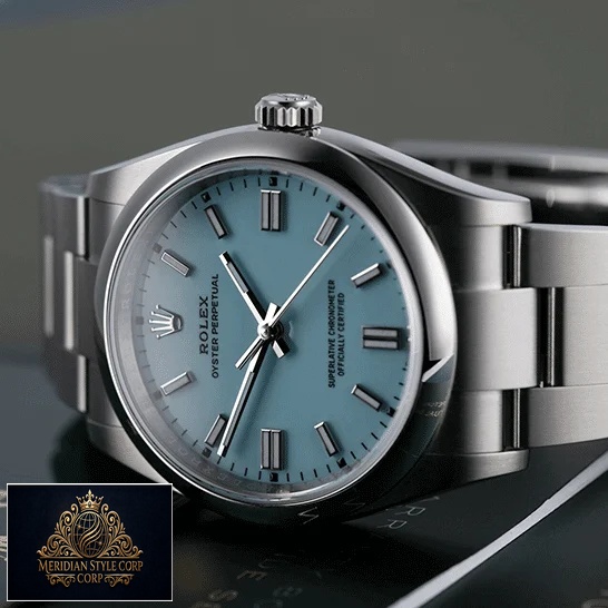 Rolex Perpetual 126000 Turquoise Dial Oyster Replica on the table