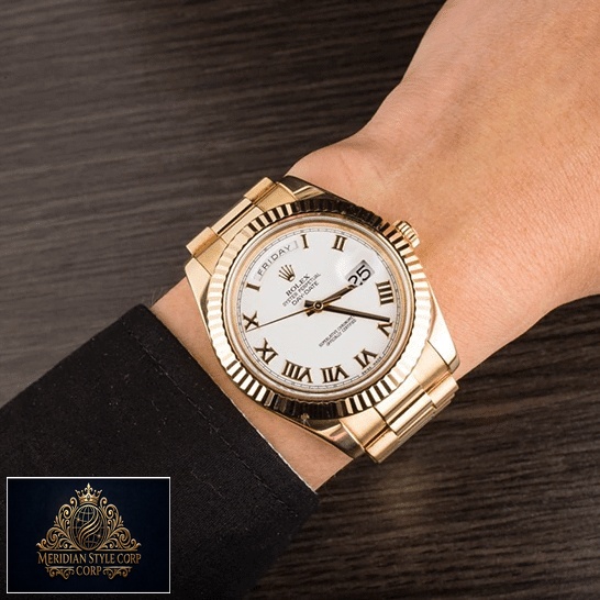 Rolex Day-Date 218238-0037 Precision Clone Edition rolex day date 218238 0037 replica wrist Rolex Day-Date II 218238-0037 Replica on his arm