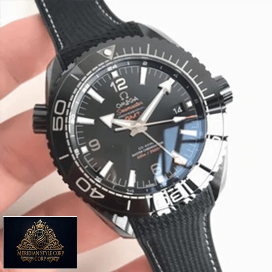 Omega Seamaster Black Dial Bezel Replica on the hand white background